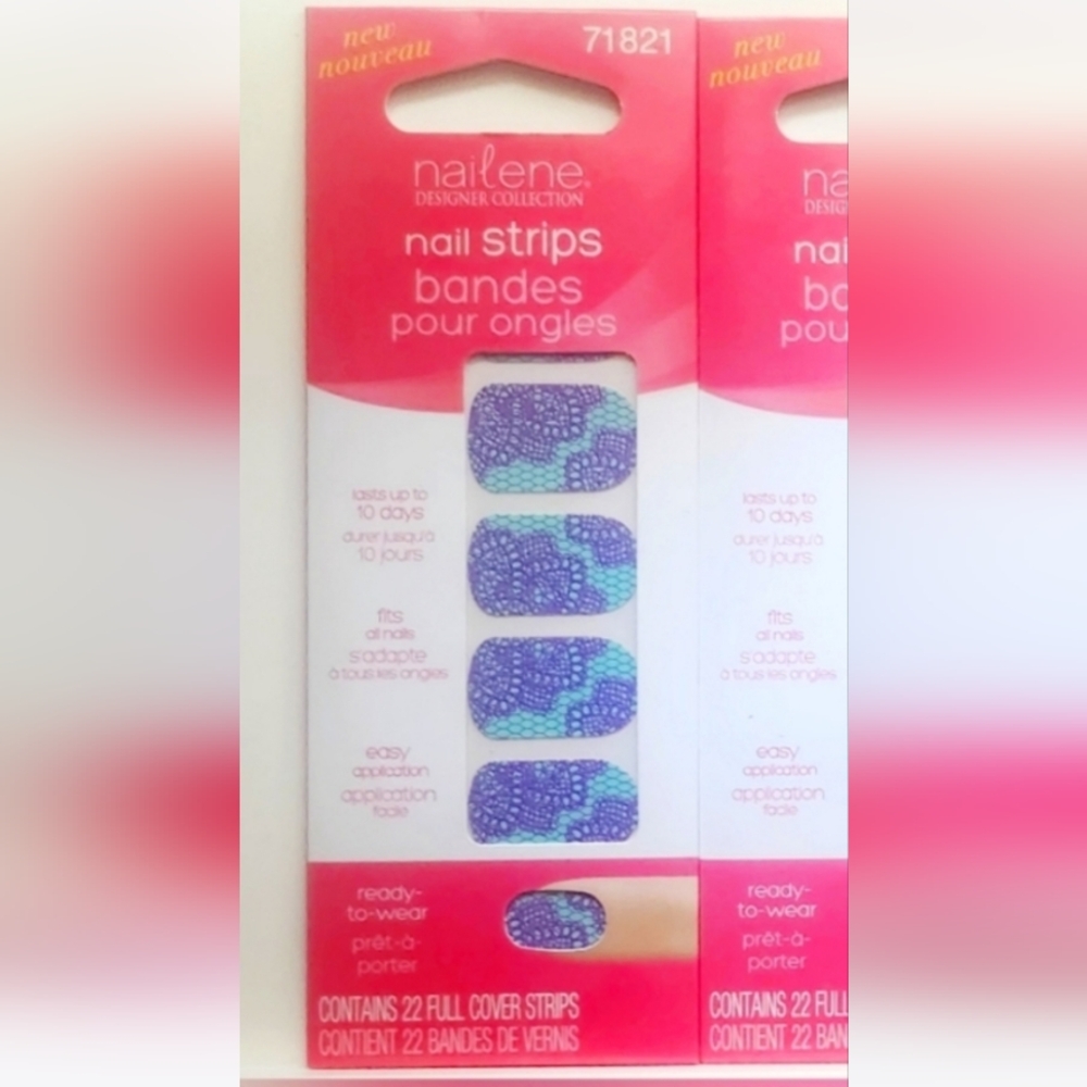 NWT NAILENE DESIGNER COLLECTION NAIL STRIPS: TEAL & LAVENDAR FAUX LACE!